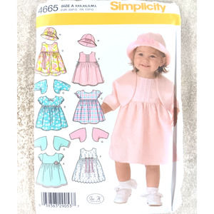 Simplicity Baby and Doll Pattern 4665 Size A, XXS, XS, S, M, L